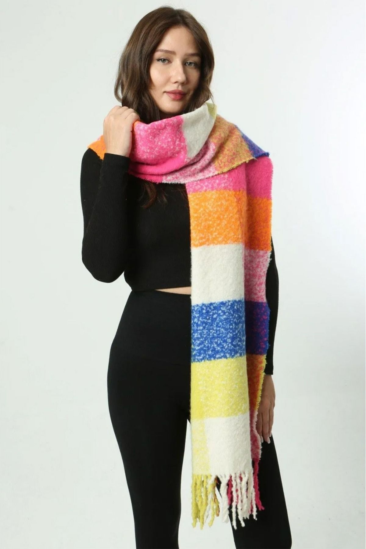 REMSA-Fuchsia Tasseled Boucle Scarf Shawl - 40X210 cm 1256 1