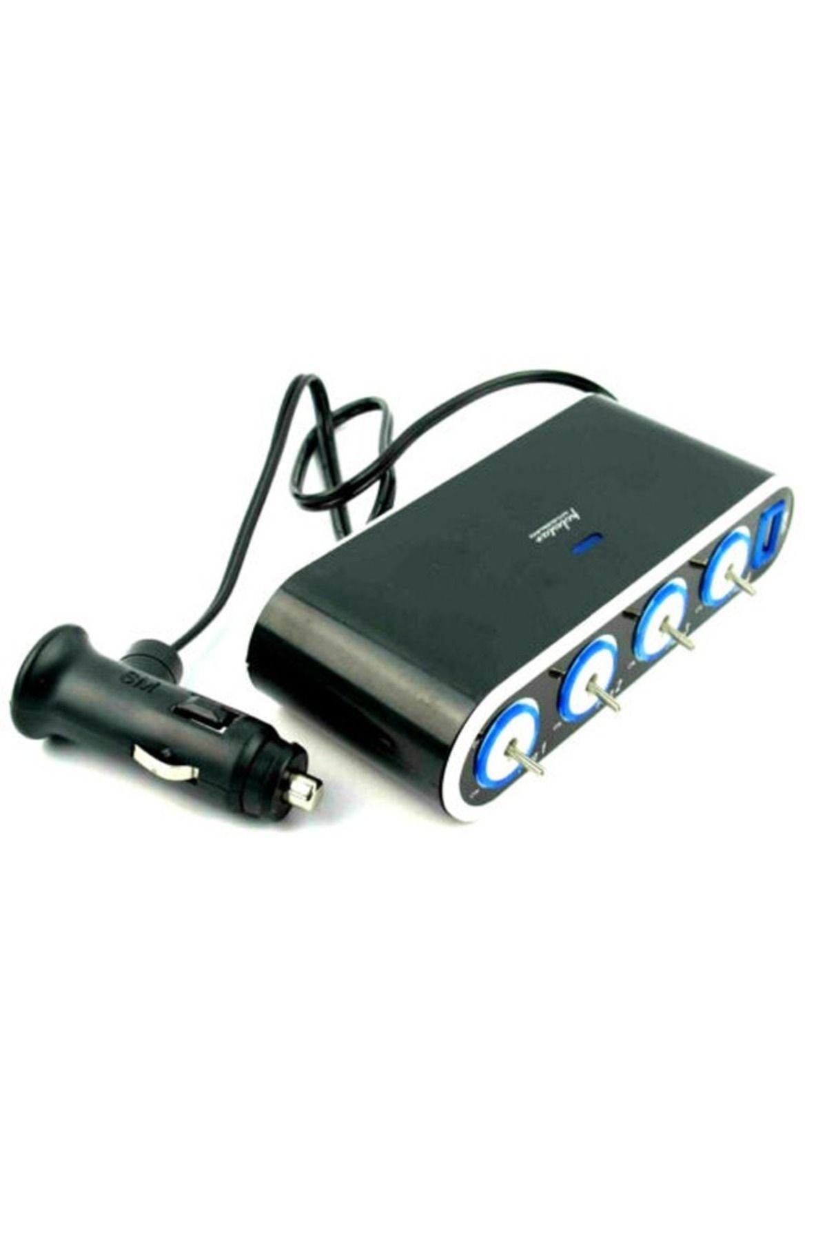 Taimi-4 Way Car Cigarette Lighter Socket Splitter + USB + LED Light Control, Black H1A9 2