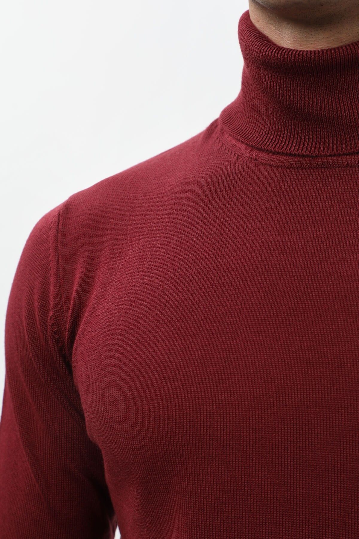 Keep Out-Men's Full Fisherman Basic Knitwear Sweater Claret Red 4