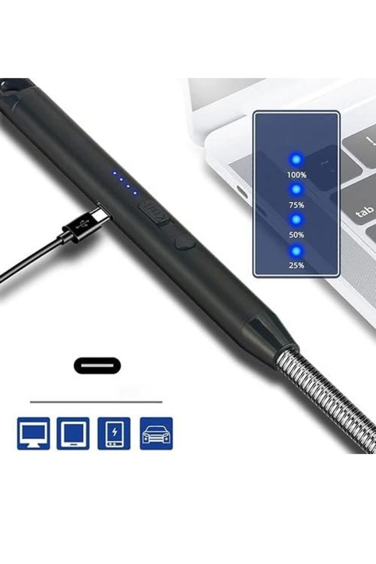 Taimi-ولاعة شموع كهربائية قابلة لإعادة الشحن بمنفذ USB Type-C مع مصباح LED طويل الرقبة، أسود 5