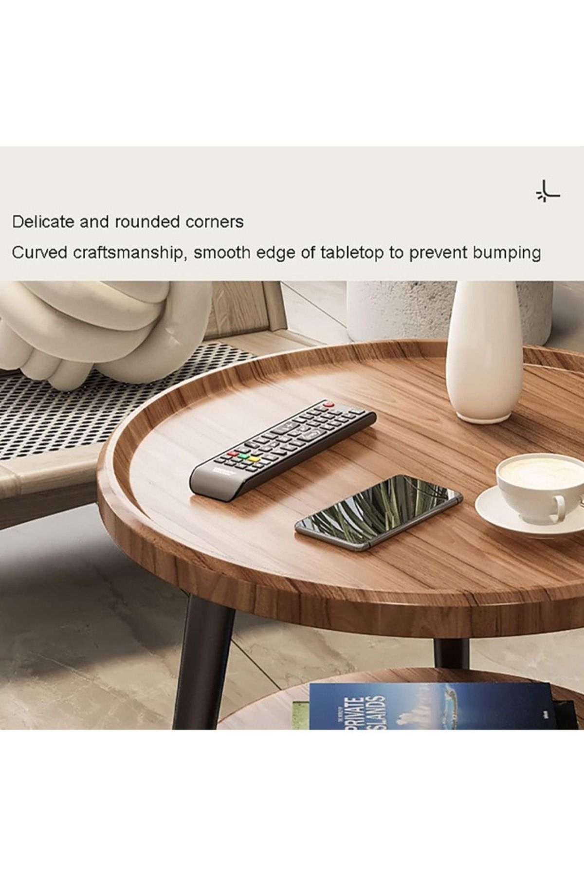 Taimi-طاولة جانبية رائعة للأريكة ذات طبقتين، طاولة قهوة صغيرة مستديرة، لون بني 40x40x48 سم 4