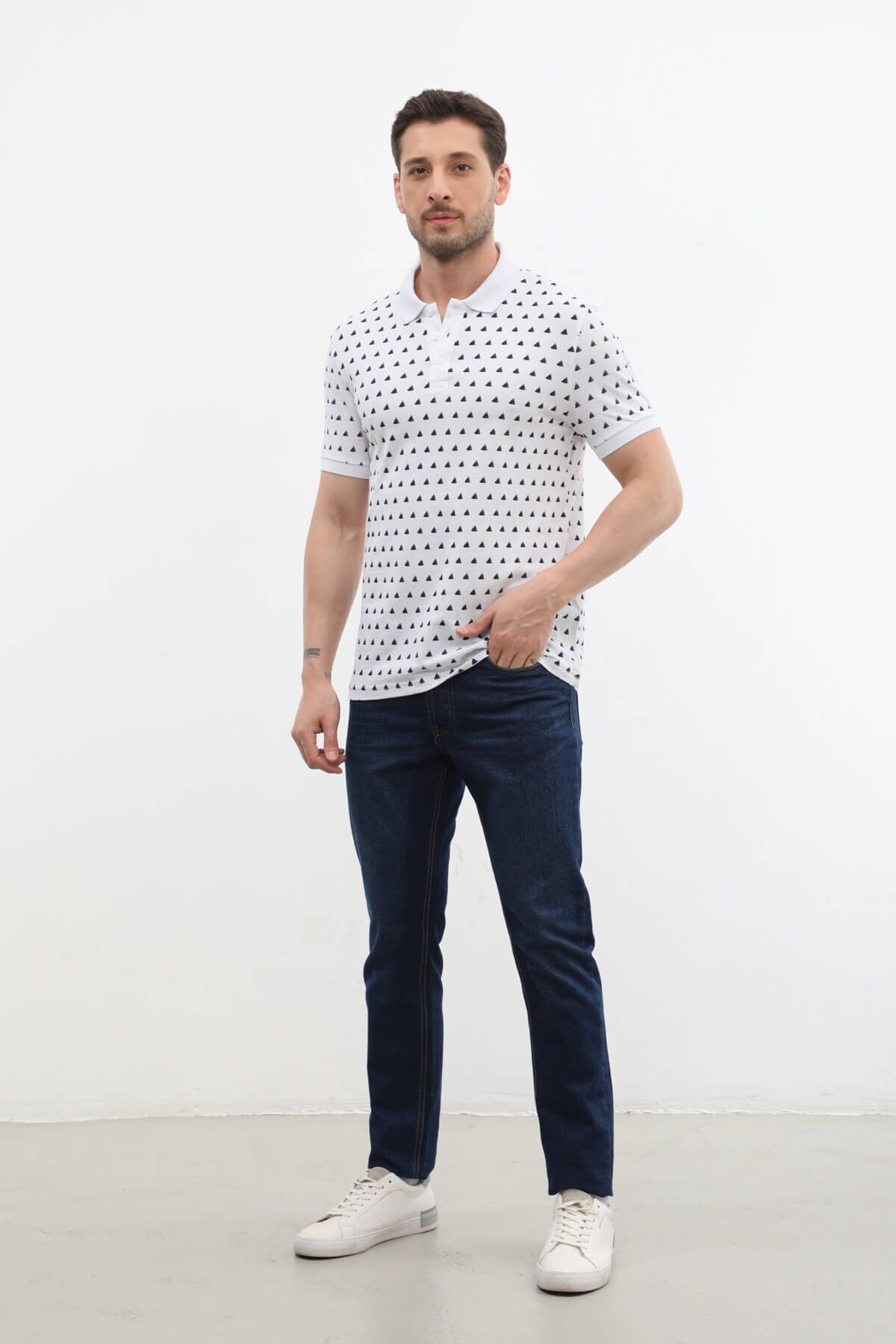 MARKAPIA-Sail Patterned Polo Collar Men's T-Shirt - 100% Cotton 2