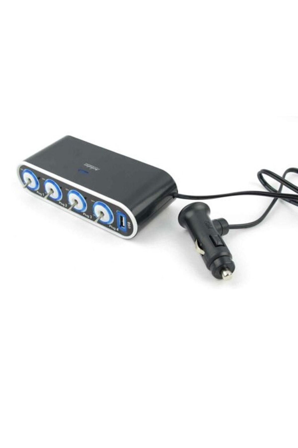 Taimi-4 Way Car Cigarette Lighter Socket Splitter + USB + LED Light Control, Black H1A9 3