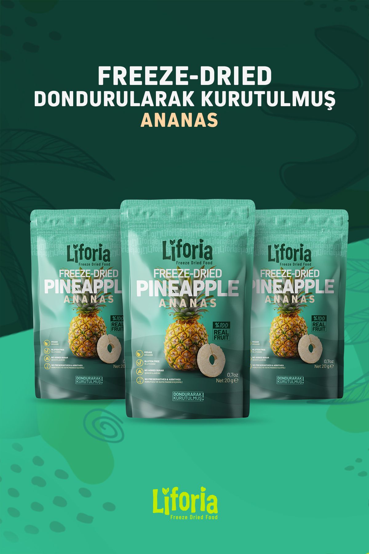 Liforia 3lü Fırsat Paketi - Freeze Dried Ananas Ince Dilim 20gr