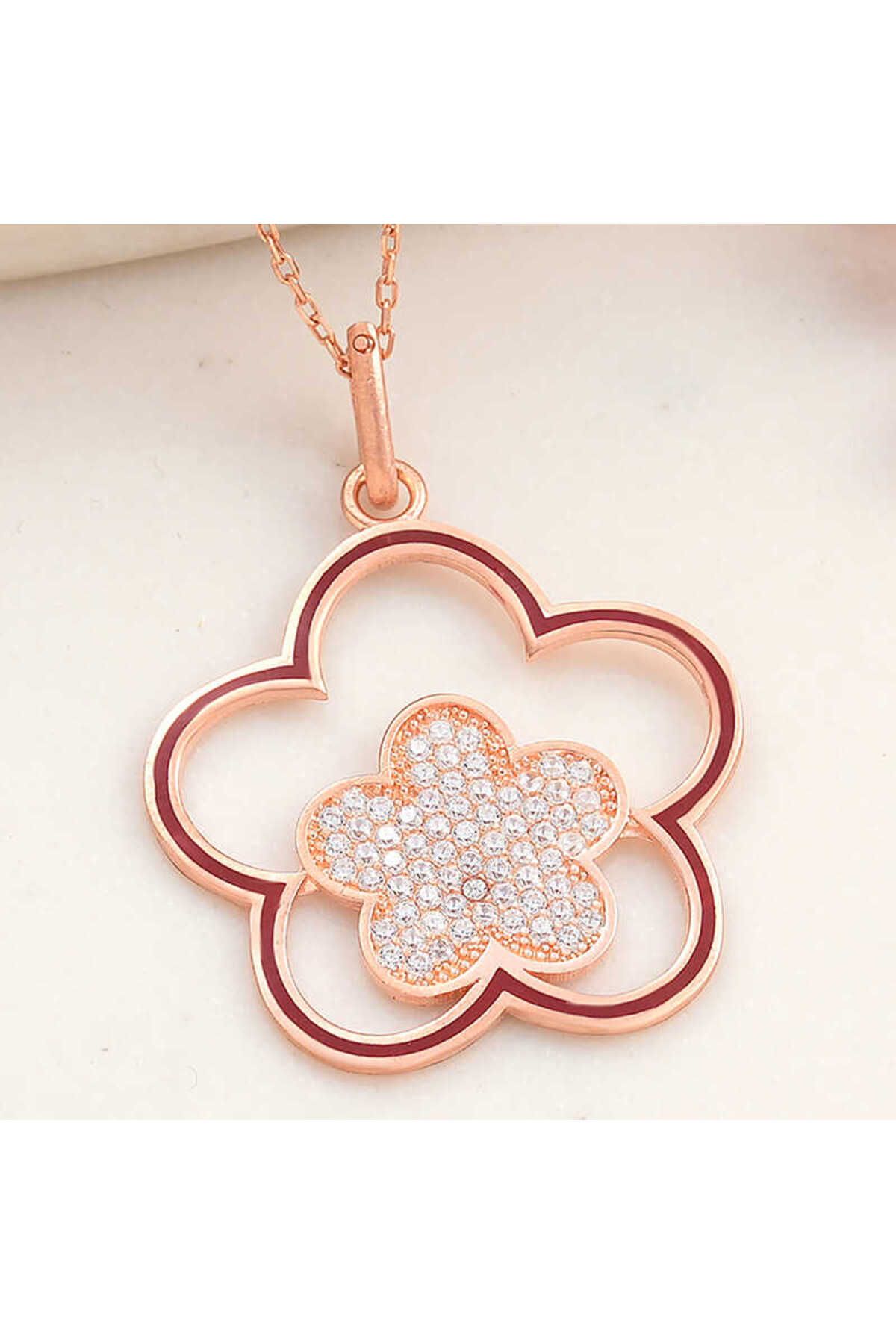 SANSERA 925 Ayar Gümüş Rose Çiçek Desenli Kadın Kolye
