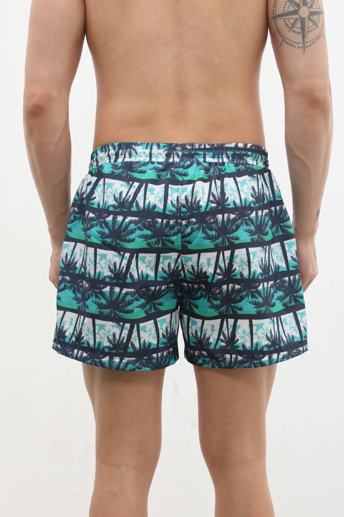 MARKAPIA-Modern Palm Tree Patterned Men's Swim Shorts - Pockets and Mesh 6