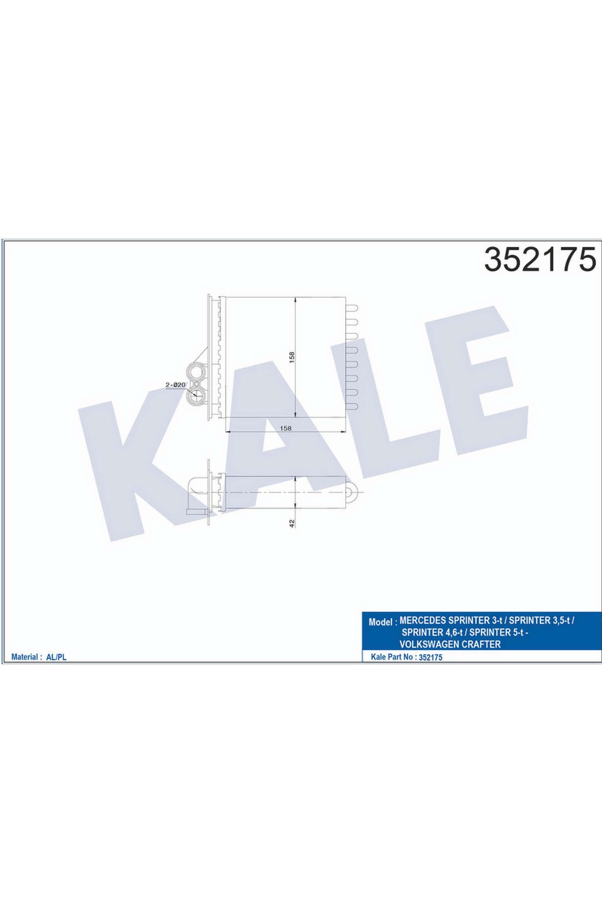 KALE KALORIFER RADYATORU ARKA MERCEDES SPRINTER 906 06 . VW CRAFTER 30-35-50 06 550134