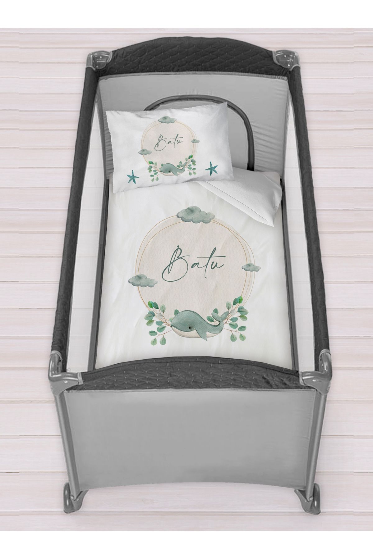 Homamia Isme Özel 75x120 Park Yatak Beşik Nevresim Takımı Balina fotoğrafı 2 (önizleme)