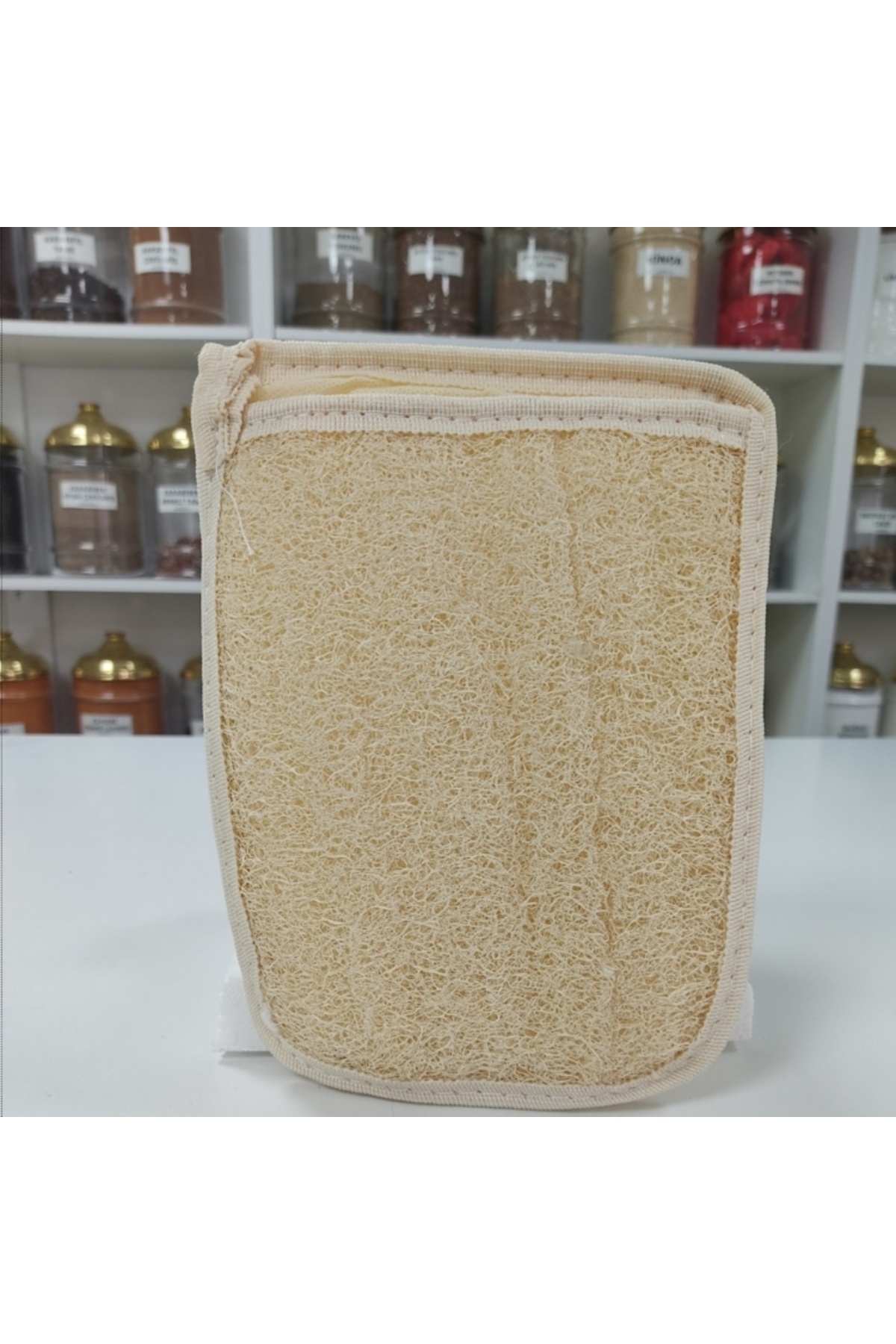 Bakkal Hasan-4 Pcs Natural Pumpkin Fiber - Square Kitchen & Bathroom Scrub, Grocery Hasan Embroidered 3