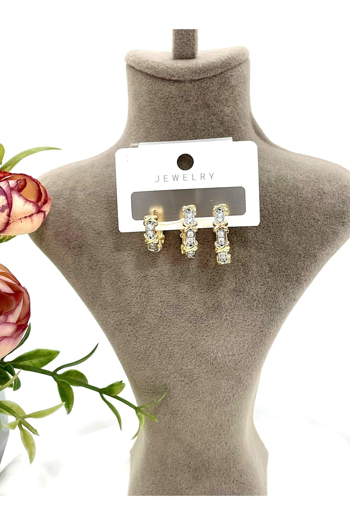 JEWELRY-Steel Gold 3-Piece Zircon Stone Tiff Earrings Set 7