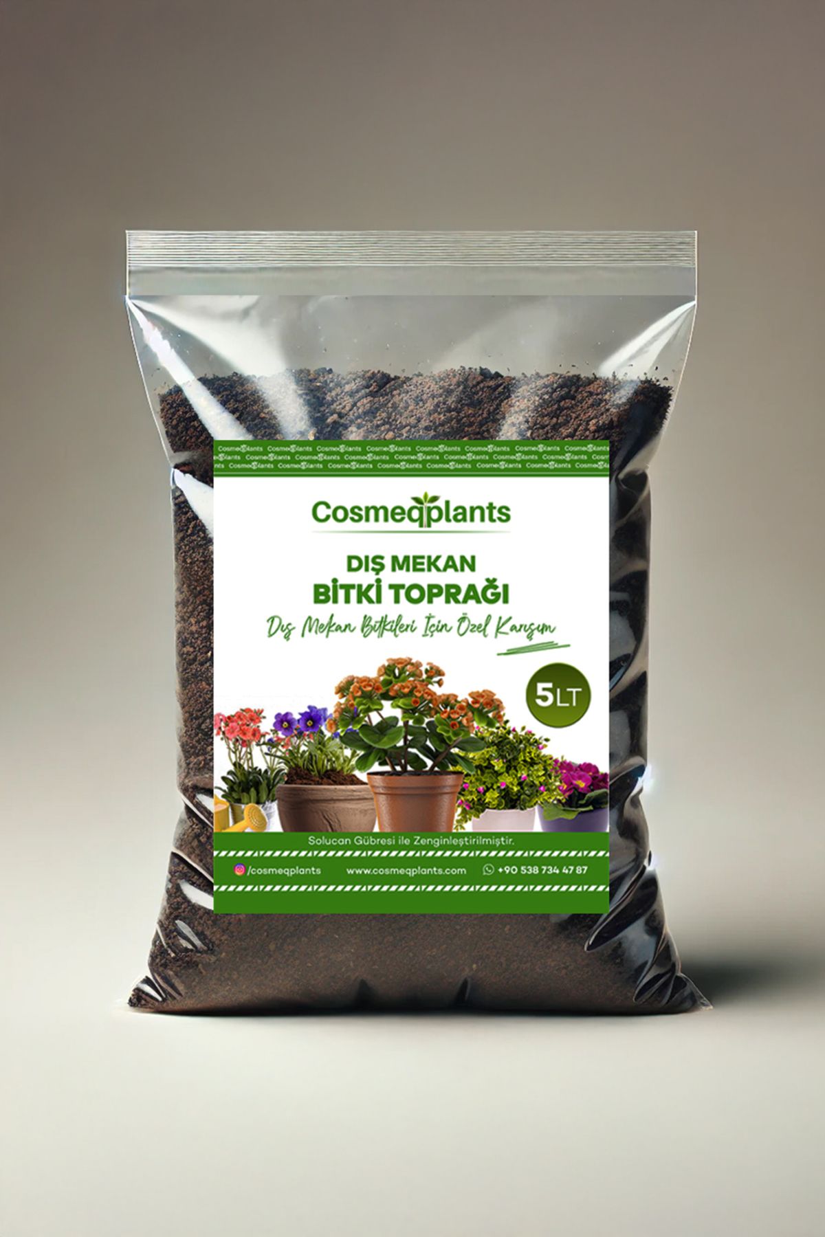 cosmeqplants Dış Mekan Bitki Toprağı – 5 Litre - Solucan Gübreli Özel Karışım