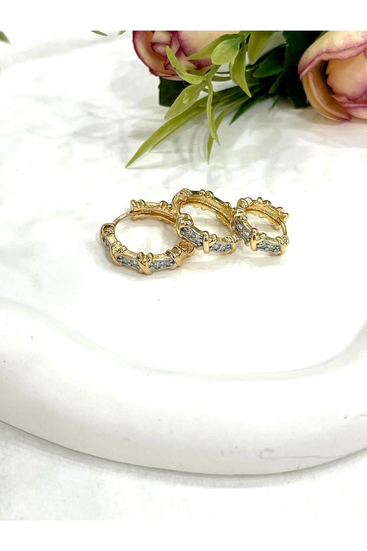 JEWELRY-Steel Gold 3-Piece Zircon Stone Tiff Earrings Set 4