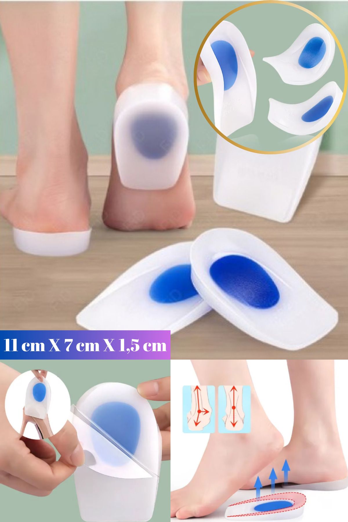 AboutThePerfect İki Çift 11 cm Konforlu Ergonomik Topuk Silikonu, Rahat ve Destekli Adımlar İçin