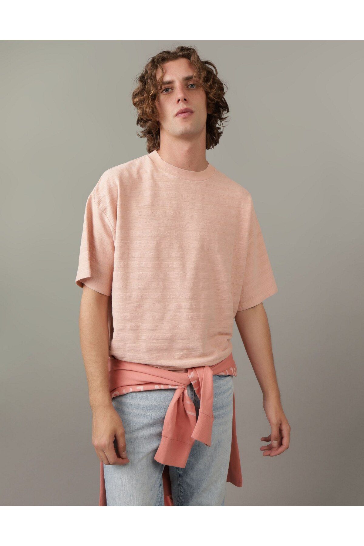 AMERICAN EAGLE-AE Textured Striped Oversized T-Shirt 1