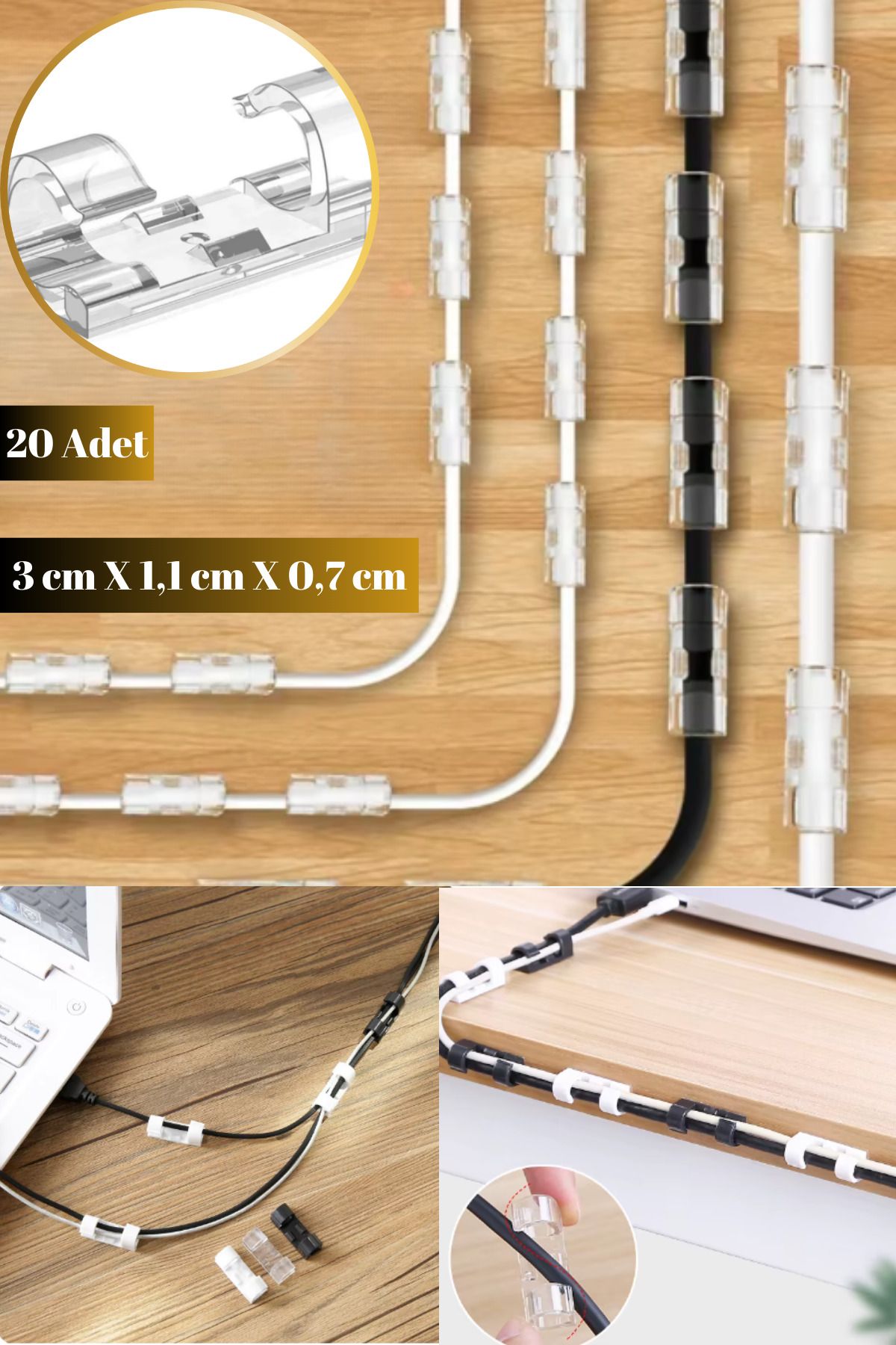 AboutThePerfect 20 Adet 3 cm Kendinden Yapışkanlı Kablo Sabitleme Klipsi, Temiz ve Pratik Kullanım