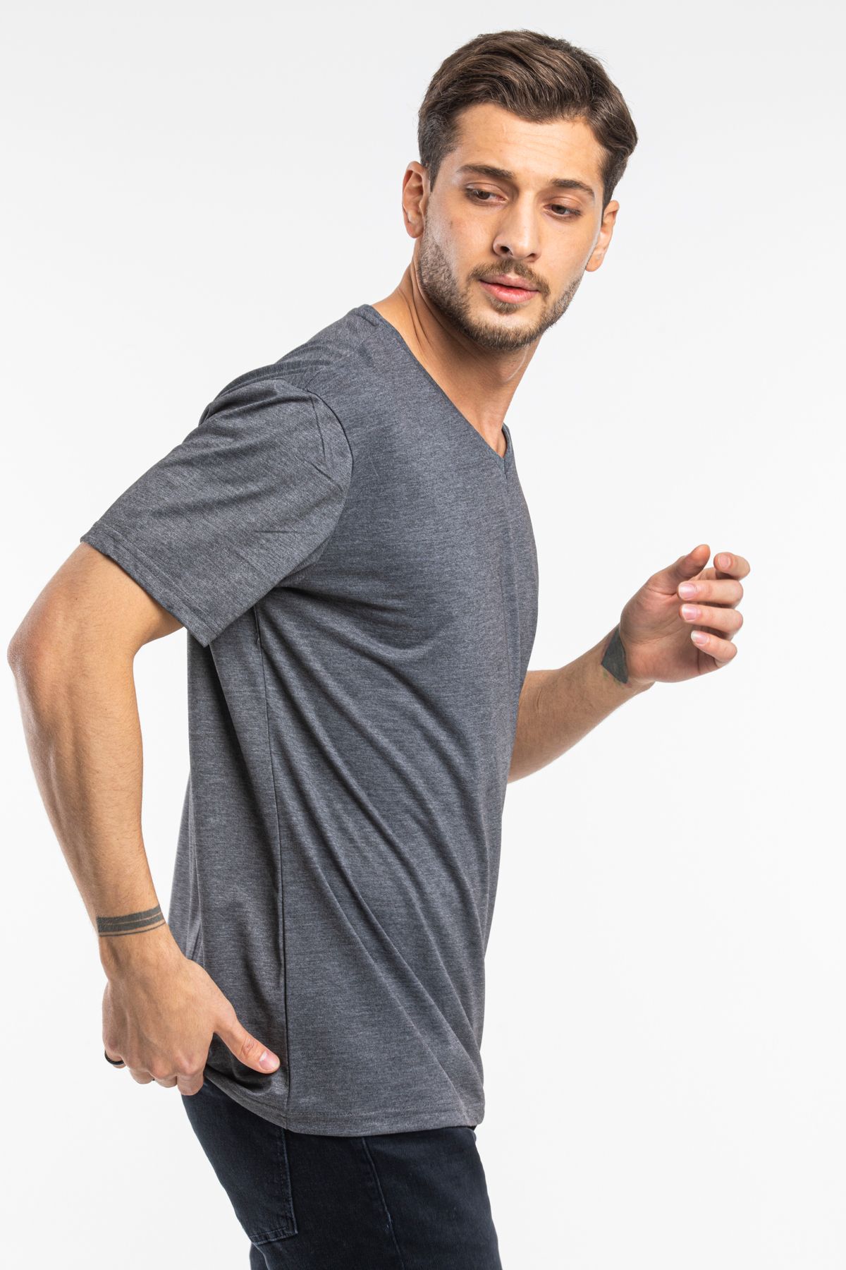 Superlife-Süperlife Men V Neck Slim Fit Brooklyn Printed Short Sleeve t Shirt Spr 265 3