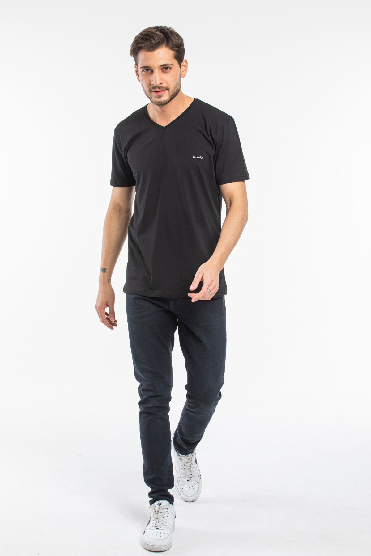 Superlife-Süperlife Men V Neck Slim Fit Brooklyn Printed Short Sleeve t Shirt Spr 265 1