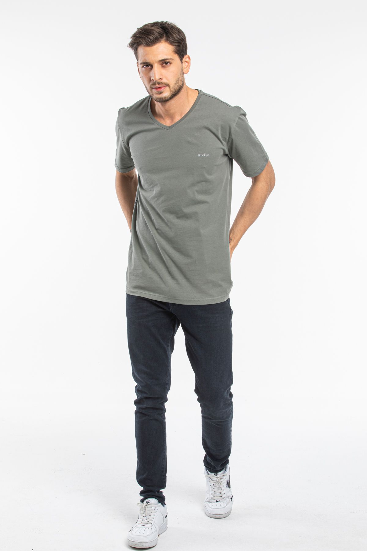 Superlife-Men's V-Neck Slim Fit Brooklyn Printed Short Sleeve T-Shirt Spr 265 3