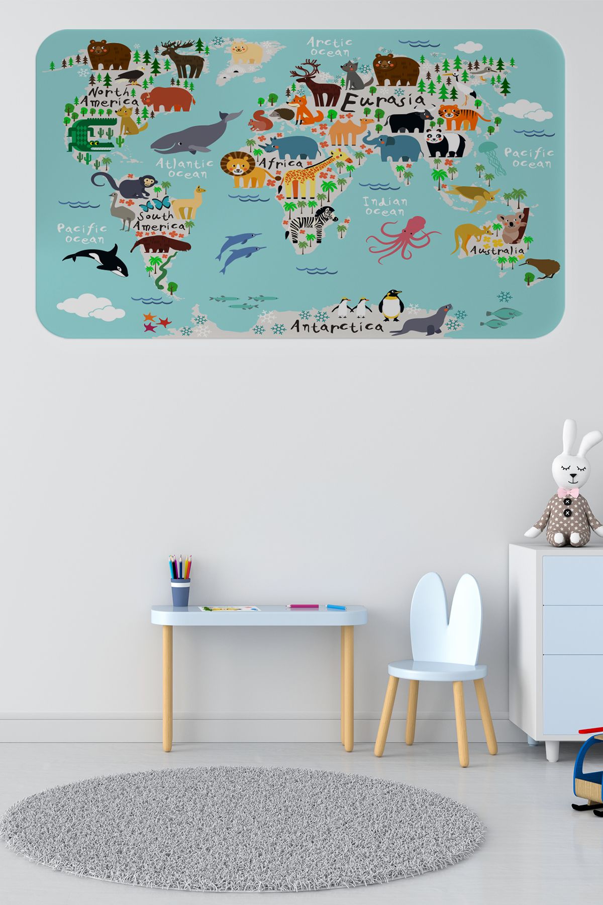 Haye Collection Eğitici Dünya Haritası Dünya Atlası Çocuk ve Bebek Odası Duvar Sticker-60x105-3775
