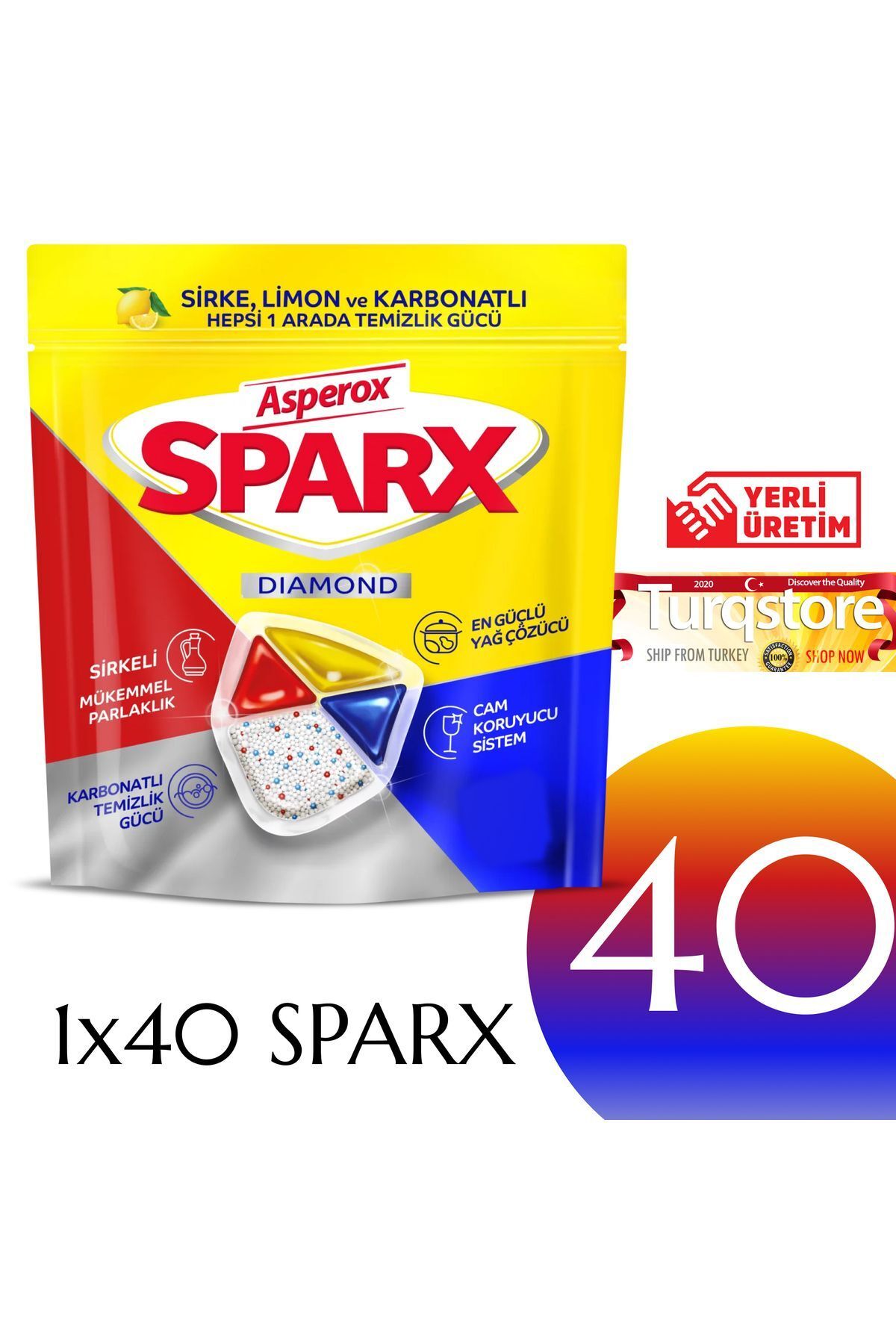 ASPEROX Sparx Sirke Limon Karbonat Bulaşık Kapsülü, 40'lı Paket