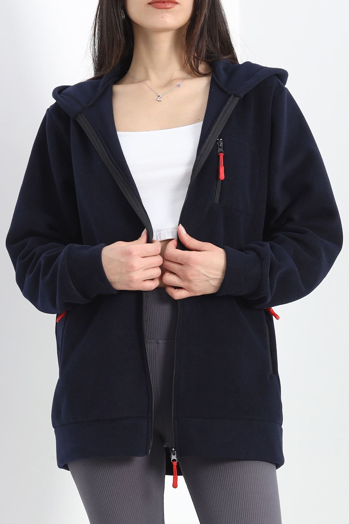 Ceet Markets-Navy Blue Hooded Fleece Jacket 1