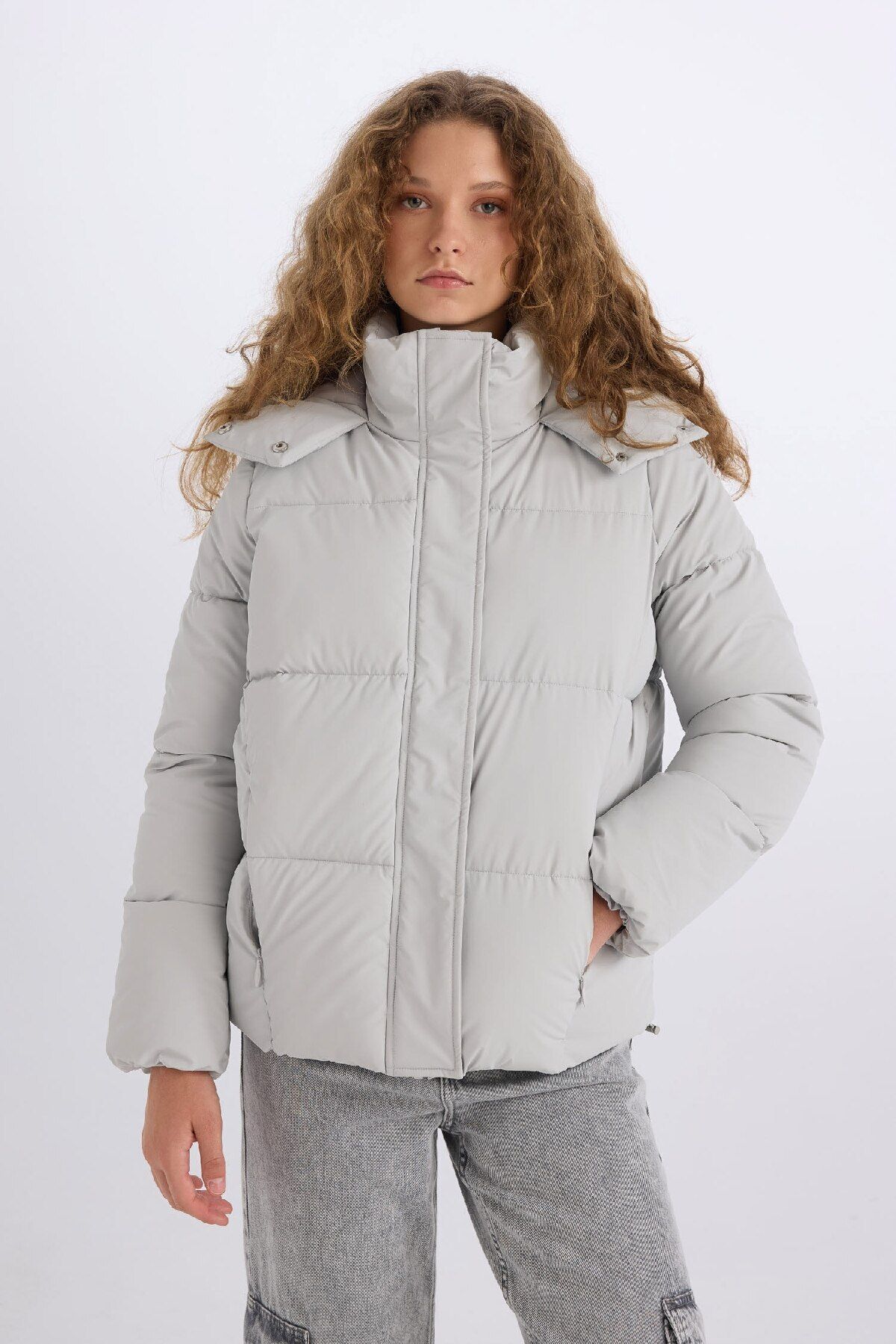 DeFacto-Water Repellent Puffer down Coat Oversize Wide Fit Hooded Zippered Snaps A4090Ax24Wn 1