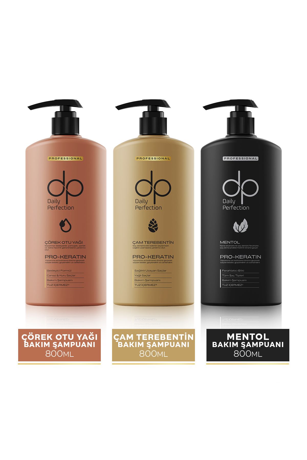 dp Daily Perfection-مجموعة شامبو Menthol 800 ml & Pine Turpentine 800 ml & Black Cumin 800 ml 1