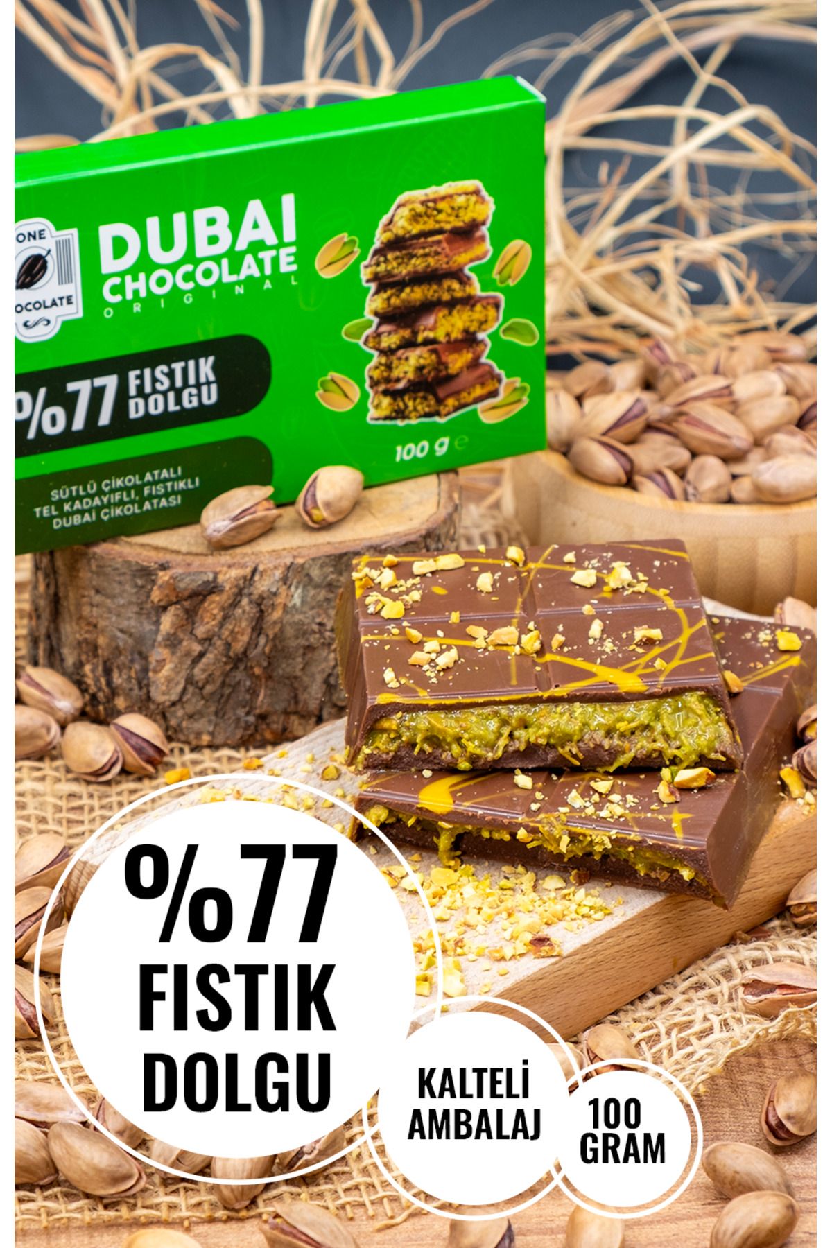 chocolat de dubaï fourré à la pistache 77 100g
