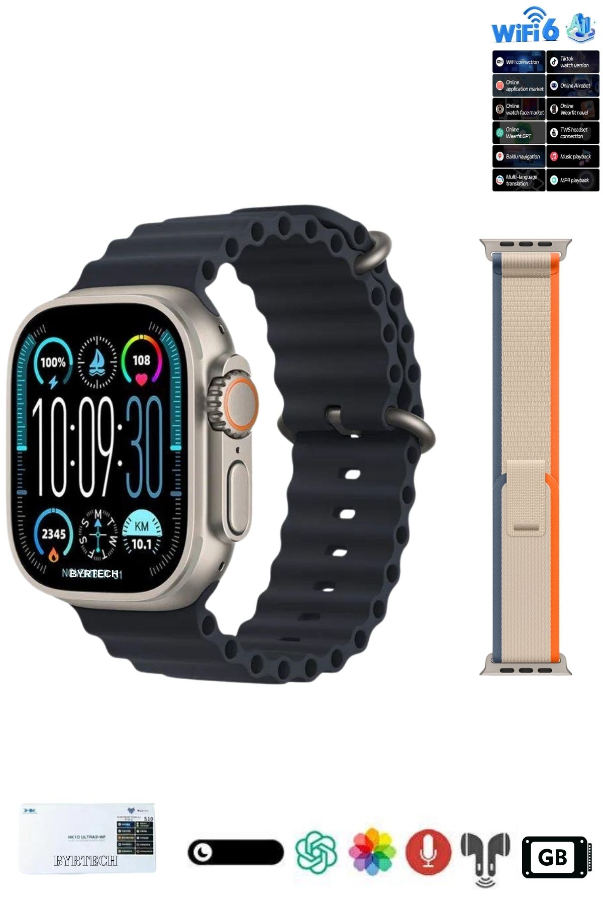 BYRTECH Hk10 Ultra 3 Wifi 6 Chat Gpt/video Uygulama/chat Gpt Destekli Super Amoled Watch Ultra 3 Akıllı Saat-1