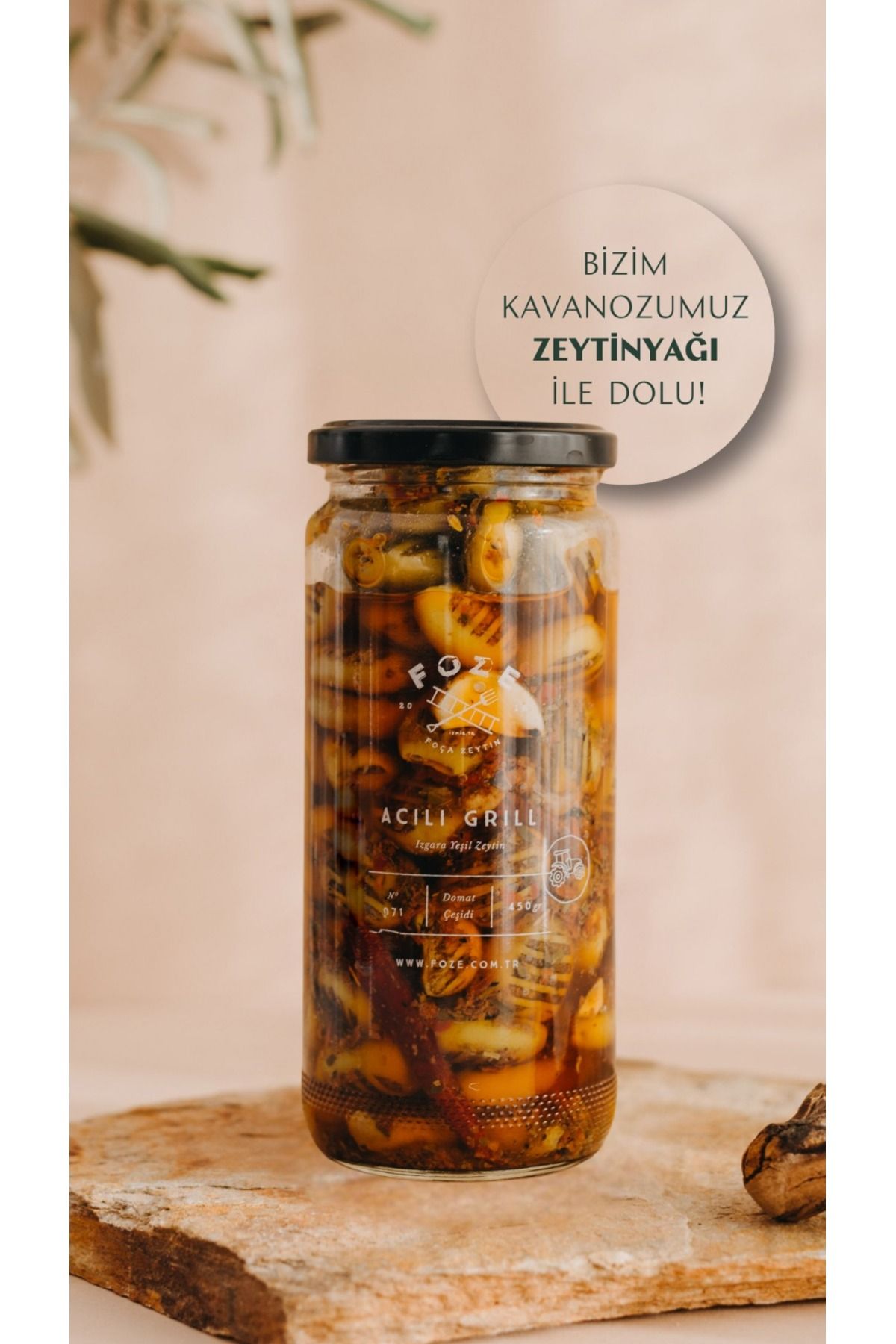 Foze Acılı Grill (IZGARA) Yeşil Zeytin 450 gr - Soğuk Sıkım Sızma Zeytinyağlı