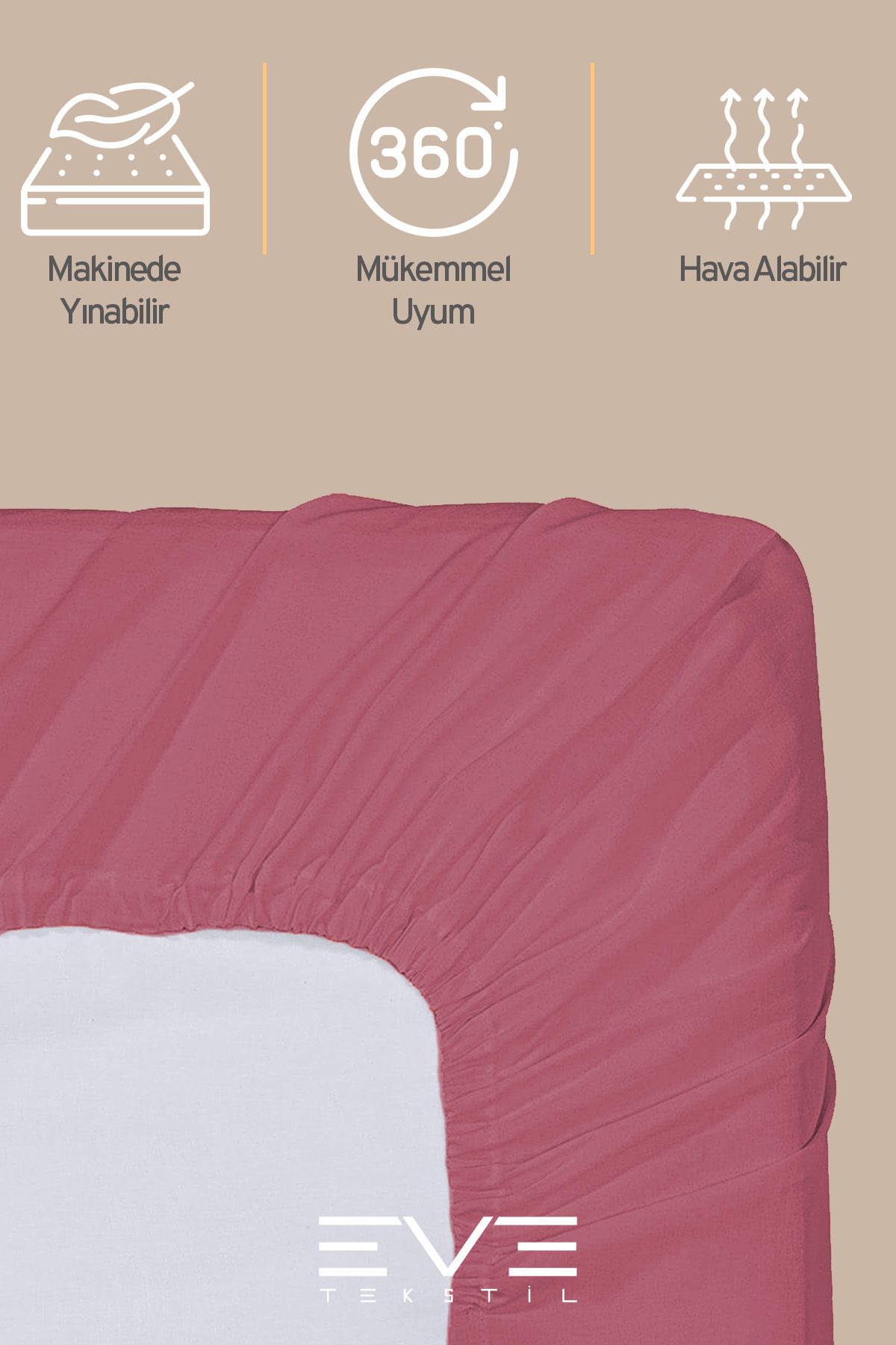 Eve Tekstil-Double Rainforce Fabric Elastic Sheet and Pillow Case Set 3