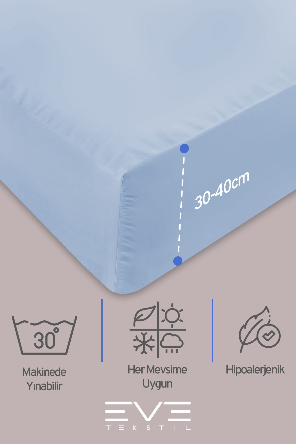 Eve Tekstil-Double Rainforce Fabric Elastic Sheet and Pillow Case Set 4
