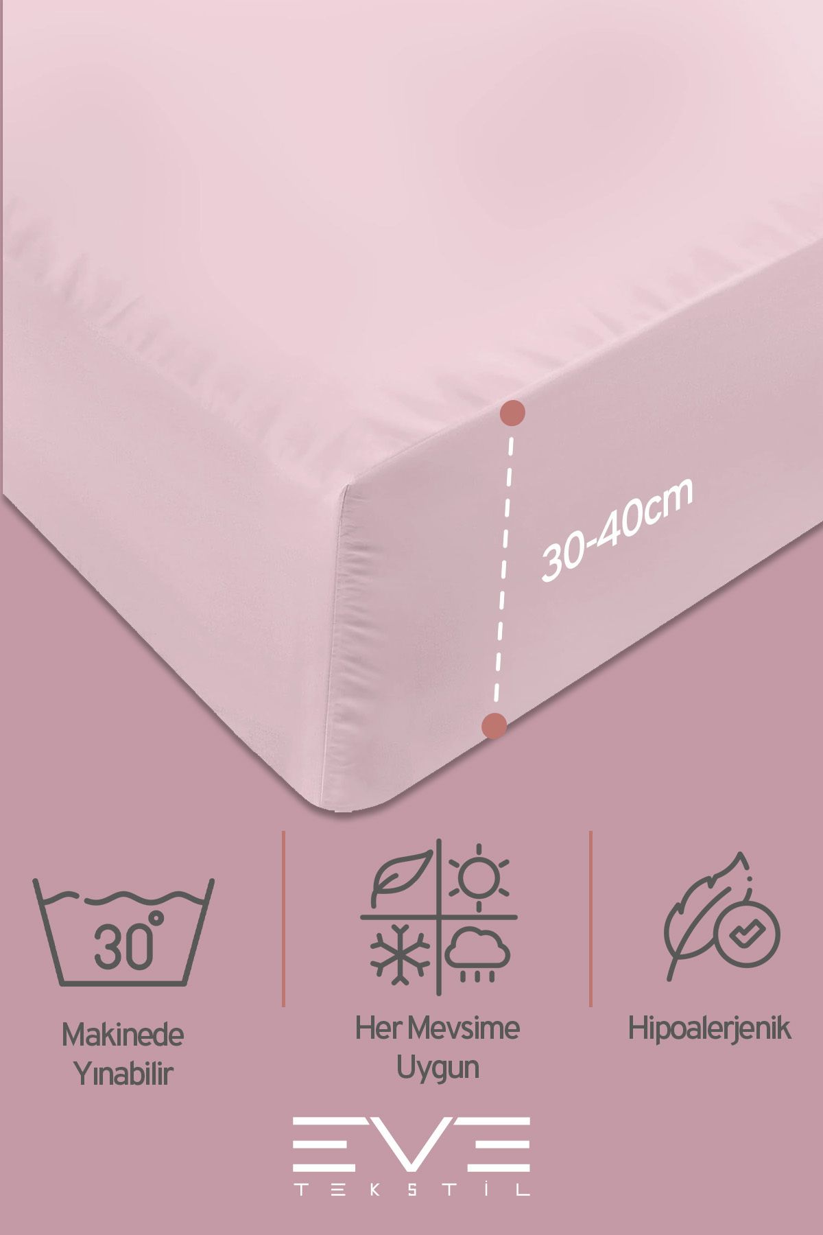 Eve Tekstil-Double Rainforce Fabric Elastic Sheet and Pillow Case Set 4