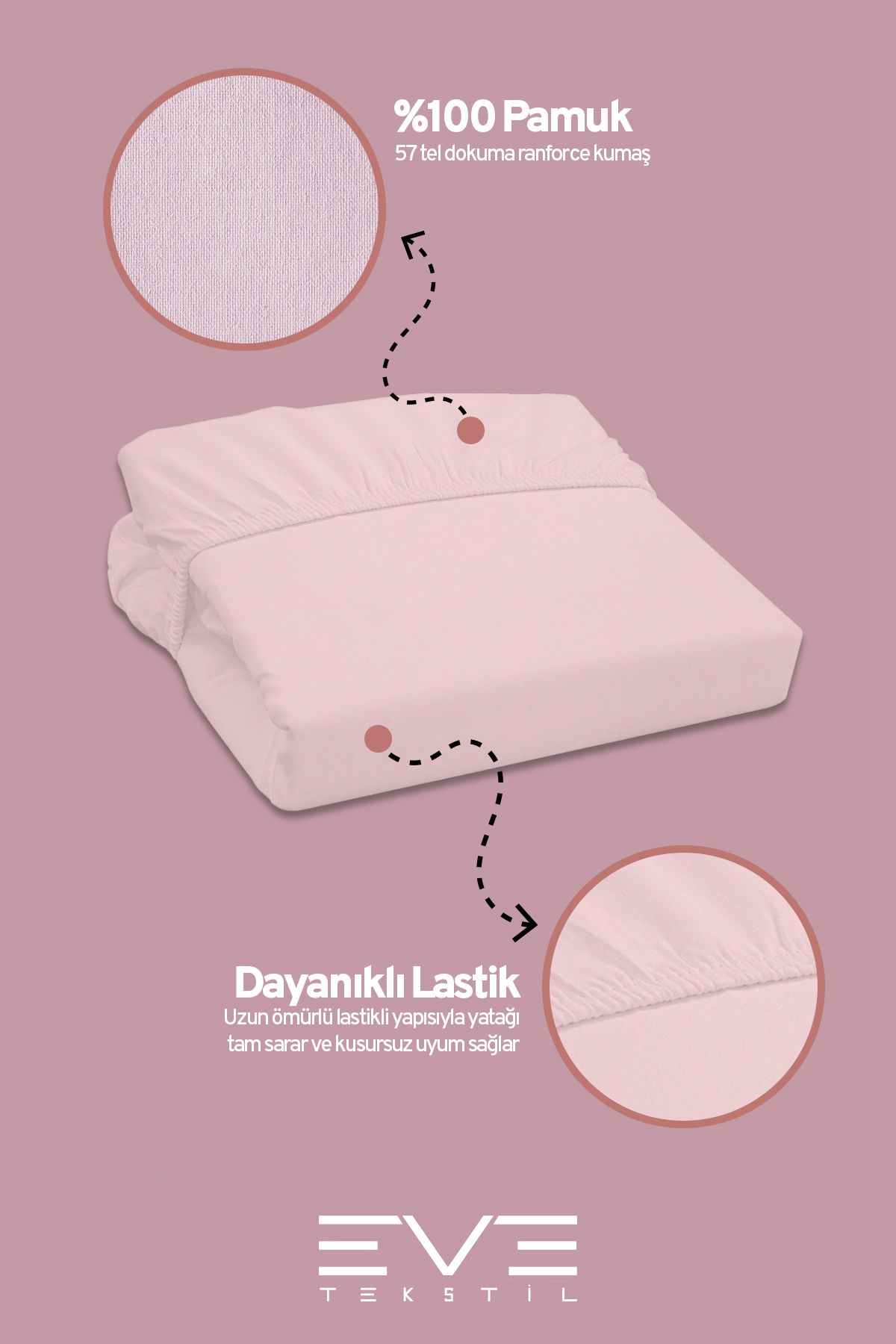 Eve Tekstil-Double Rainforce Fabric Elastic Sheet and Pillow Case Set 2