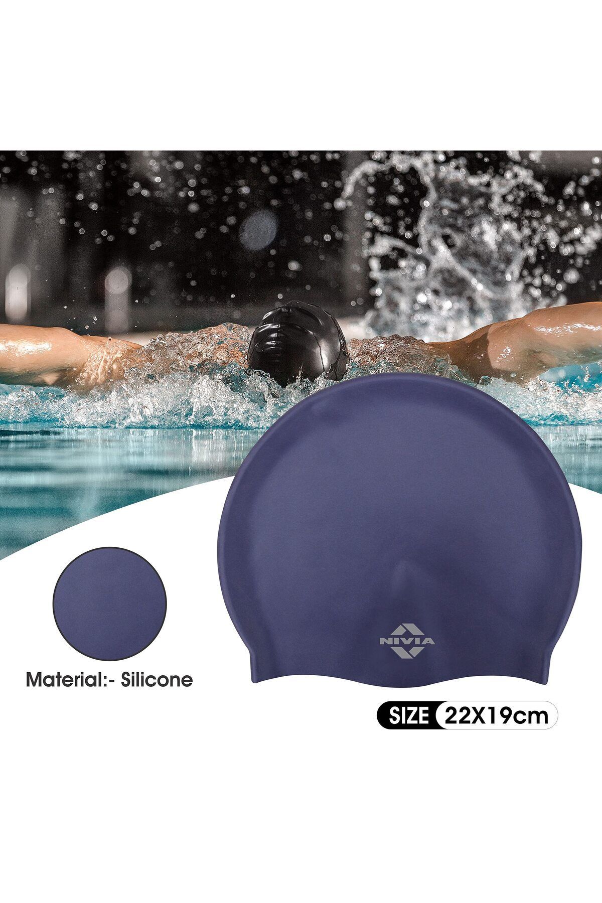 Nivia-Classic Silicone Adult Swimming Cap | Navy Blue | Comfortable Waterproof Design | Swimming Cap 2