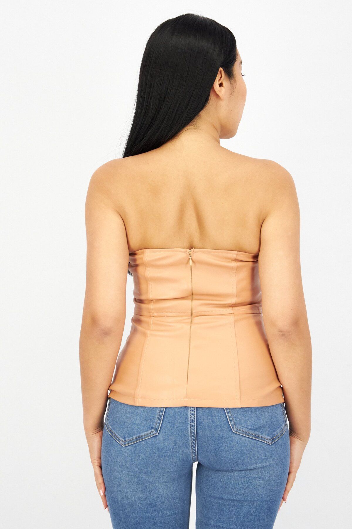 4th & Reckless-Women Straight Across Strapless Plain Tops, Brown 2