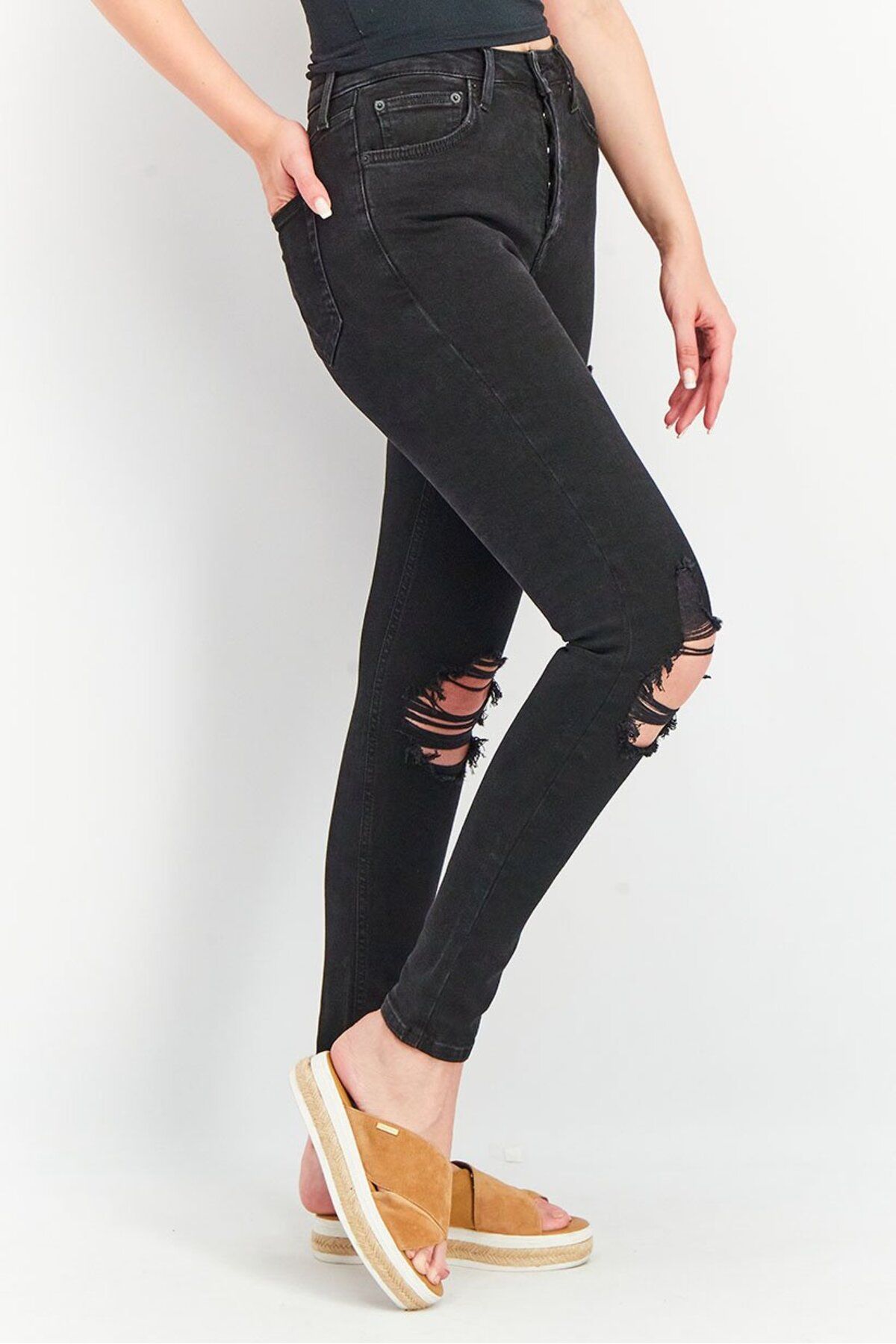 Forever 21-Women Skinny Fit High Rise Denim Jeans, Black 2