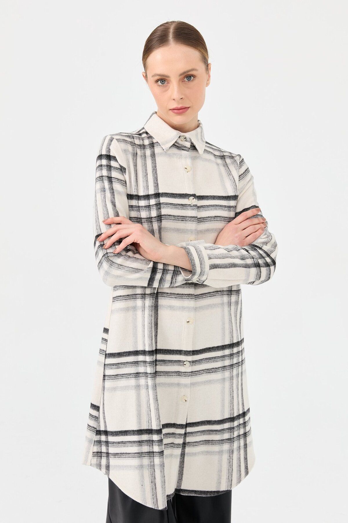 Esswaap-Plaid Patterned Tunic - Country Style, Ecru 3