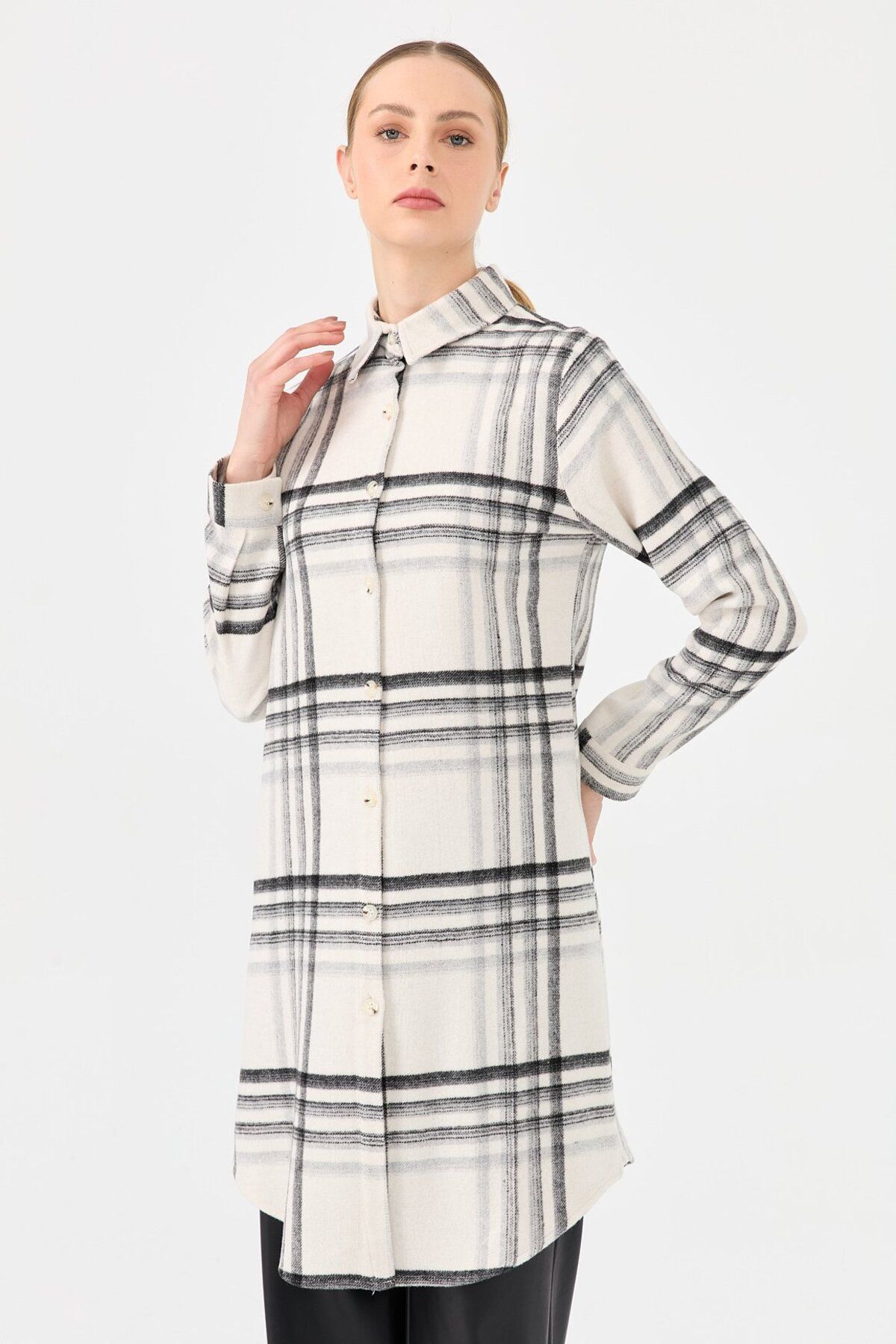 Esswaap-Plaid Patterned Tunic - Country Style, Ecru 5