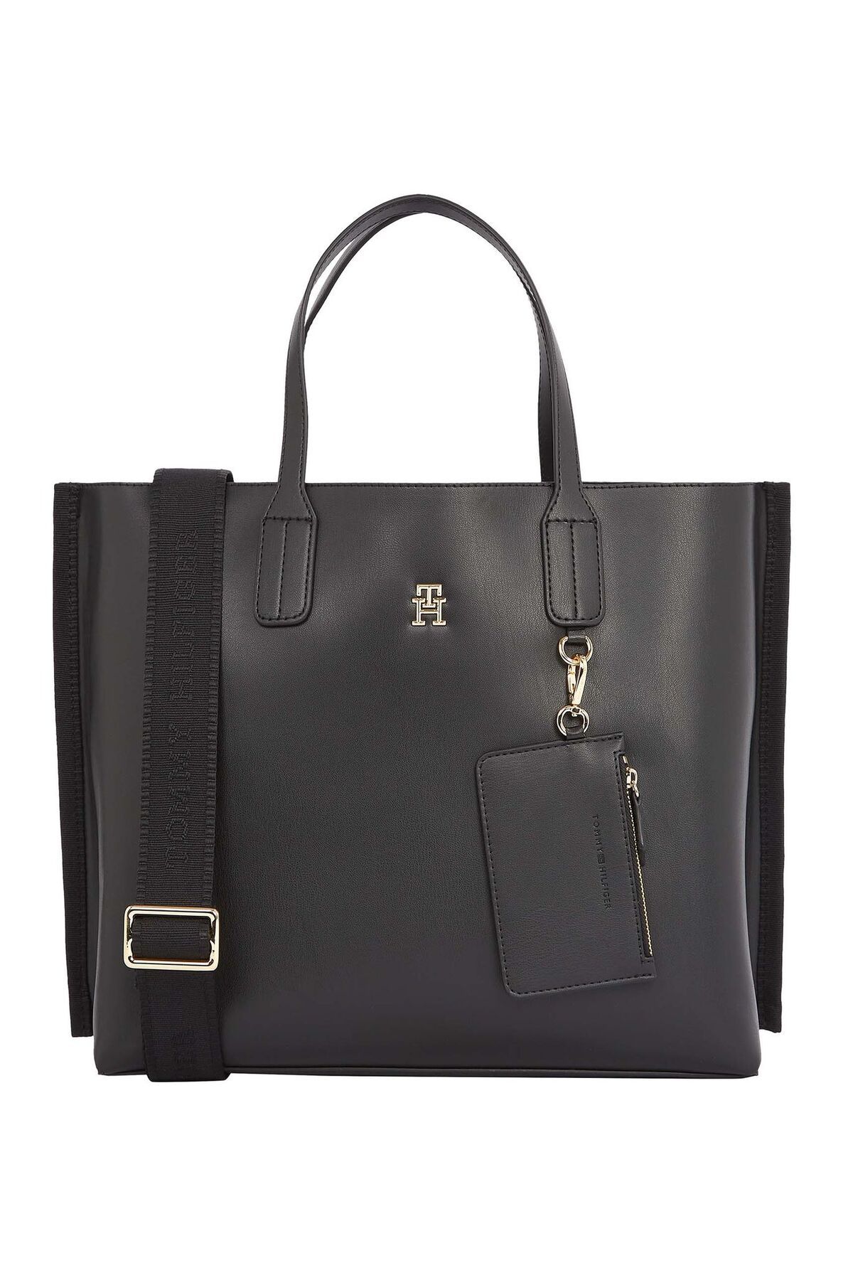 Tommy Hilfiger-Black Leather Shoulder Bag - Adjustable Strap and Femuar Closure Aw0Aw17335-Bds 1