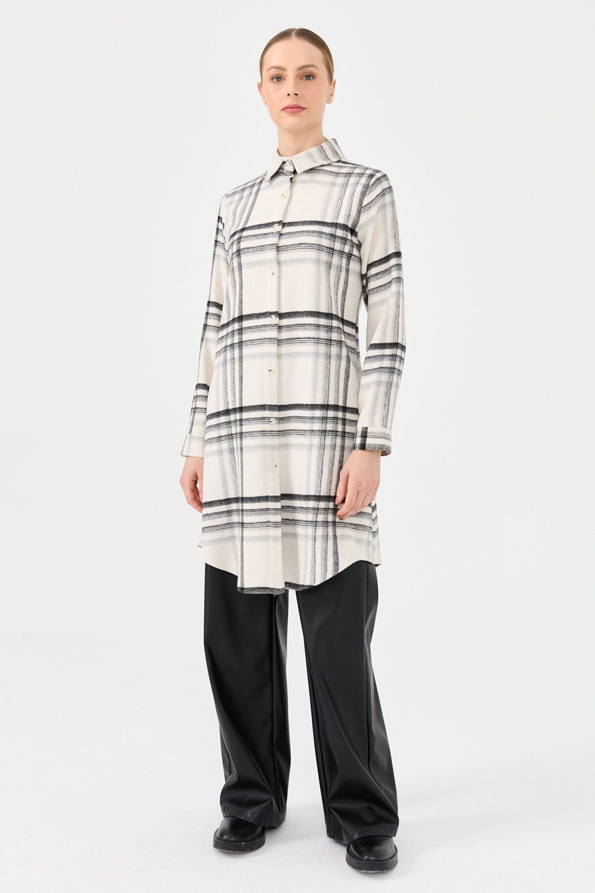 Esswaap-Plaid Patterned Tunic - Country Style, Ecru 1