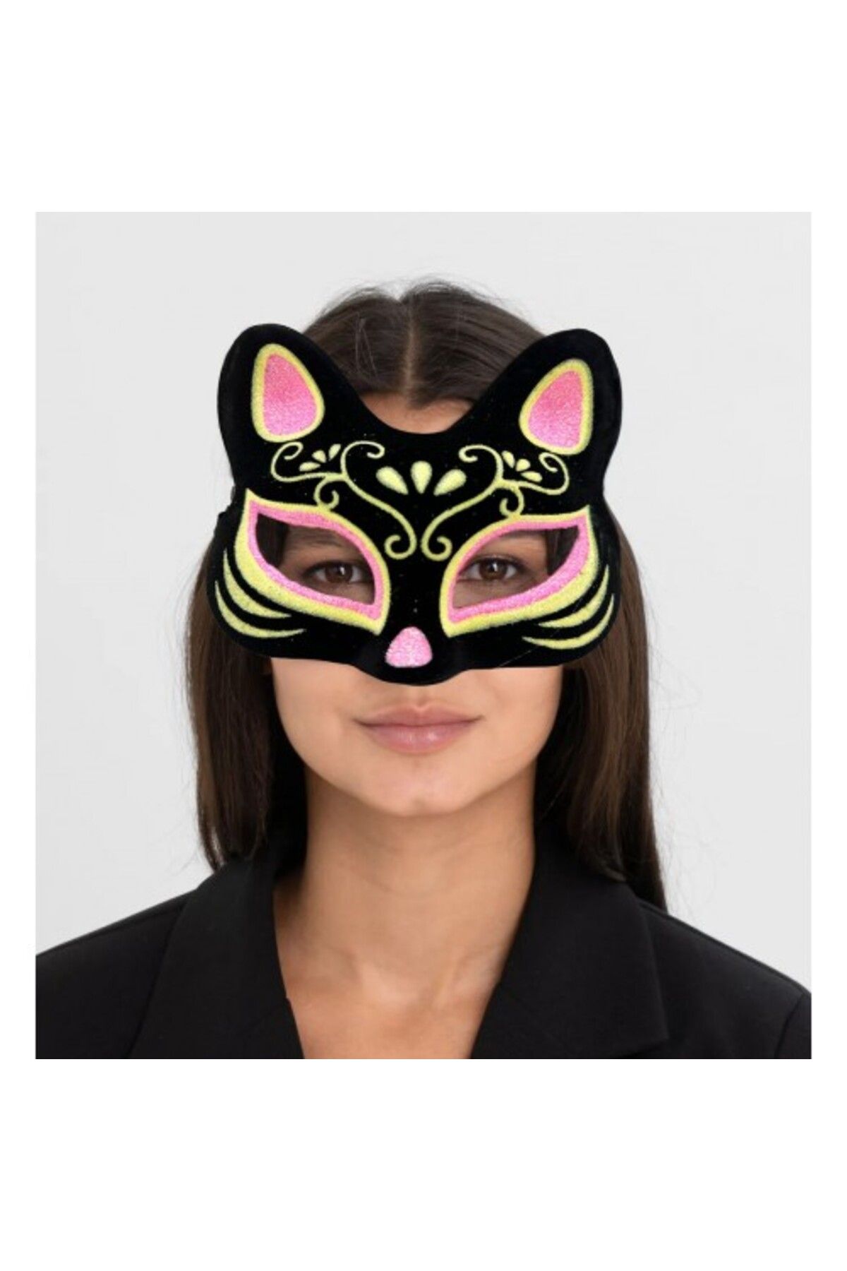 TTT-Suede Pink Yellow Cat Mask 2