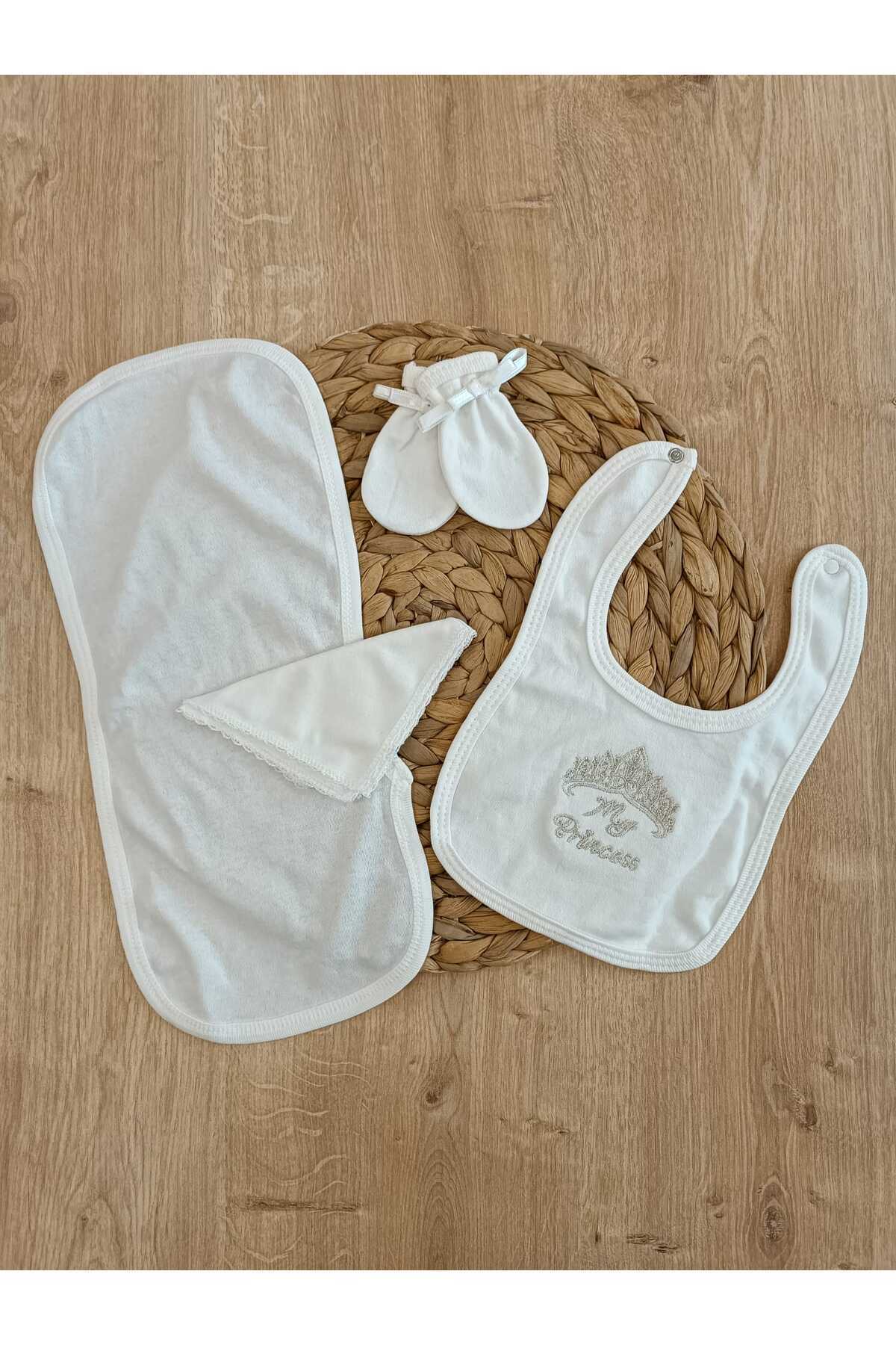 Tomuycuk Yenidoğan 10'lu Hastane Çıkışı %100 Pamuklu Özel Tasarım Mevsimlik Nakışlı Kız Bebek Ekru Hediyelik fotoğrafı 6 (önizleme)