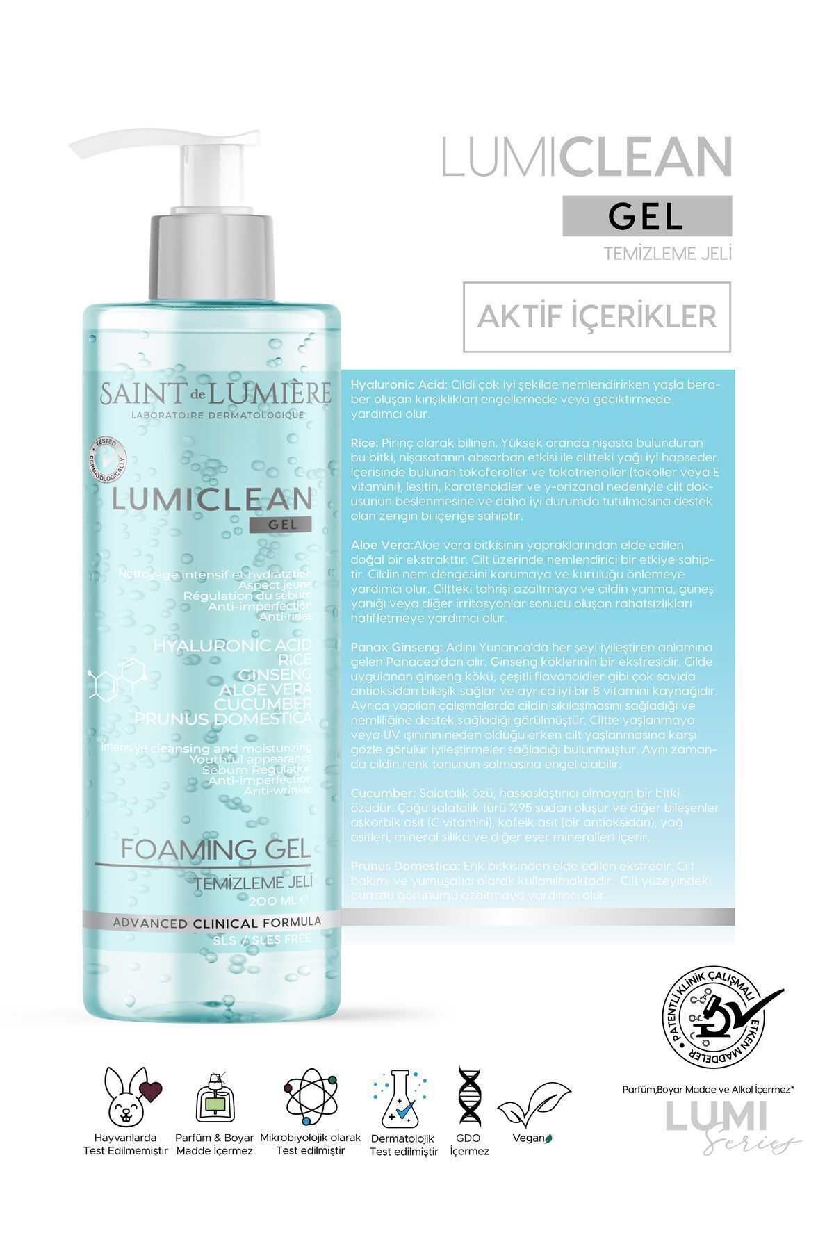 ژل پاک کننده مرطوب کننده و ترمیم کننده LUMICLEAN 200 میلی لیتر برای پوست های حساس، خشک و چرب - برنج، هیالورونیک اسید — 68268053 — تصویر 3 از 8