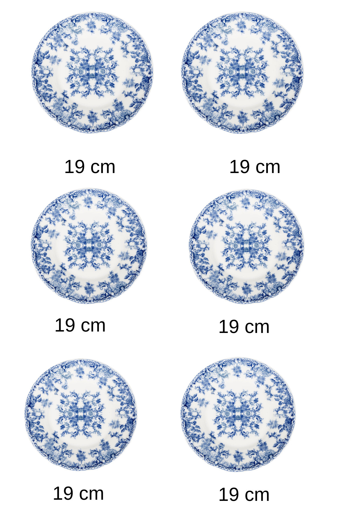 porselenden-Blue Dream 6 Pieces 19 cm Porcelain Blue Classic Cake Dessert Plate Serving Set 2