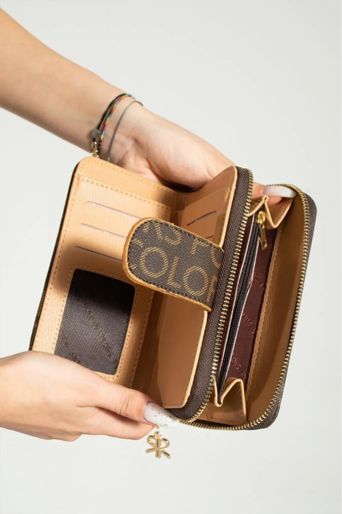 Paul Brand Kadın Bol Kartlıklı Bozuk Para ve Kağıt Para Bölmeli Çok Bölmeli Kahverengi Taba Cüzdan Try8011 görsel 3