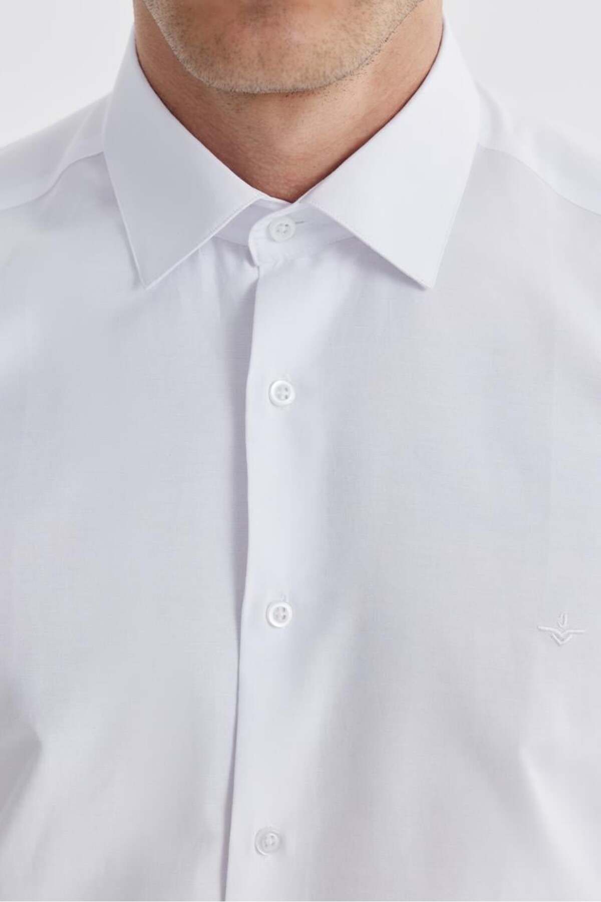 Jakamen-Λευκό Slim Fit Ανδρικό πουκάμισο χωρίς τσέπες 4