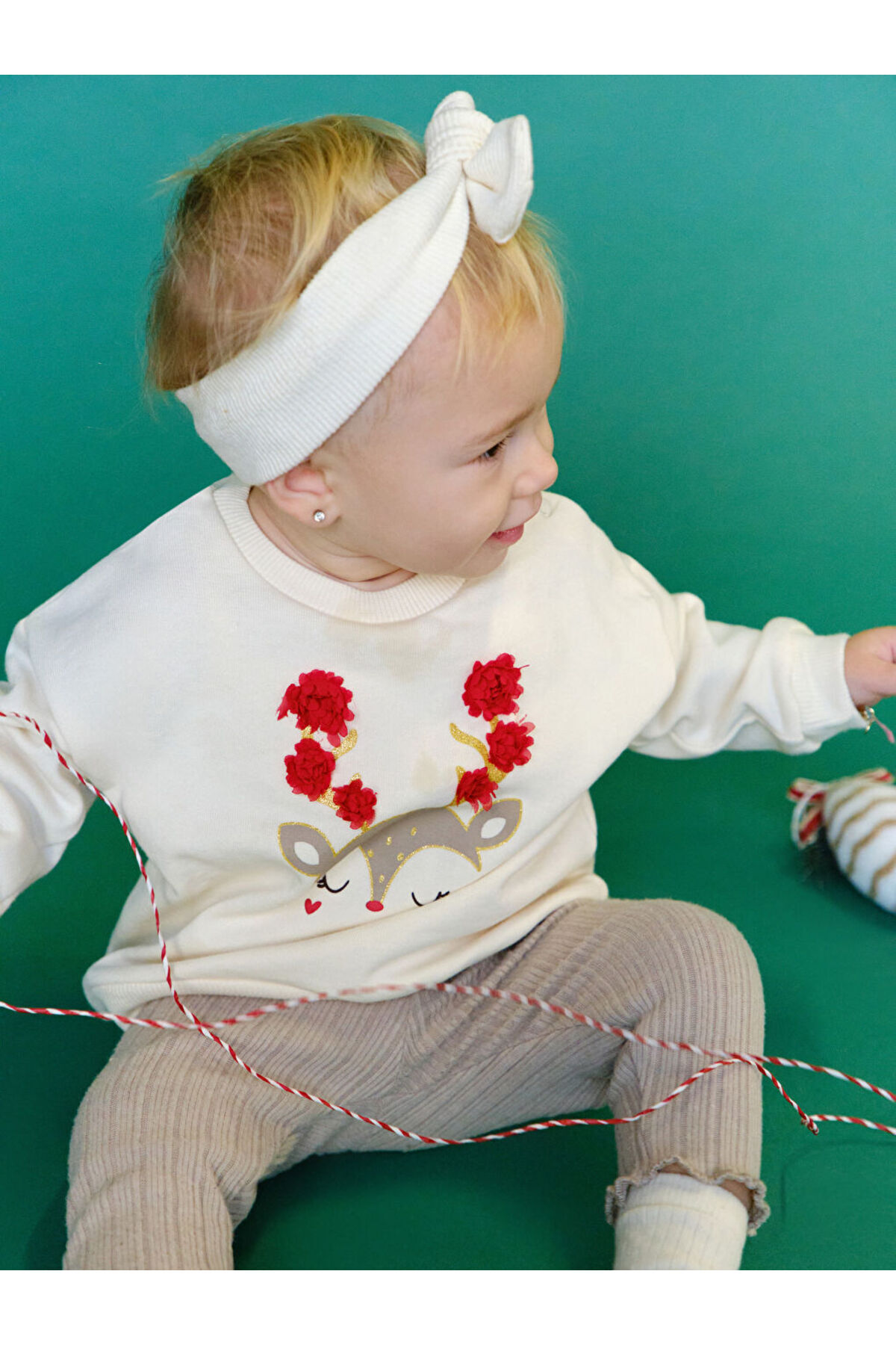 LC Waikiki Yılbaşı Temalı Kız Bebek Sweatshirt ve Tayt