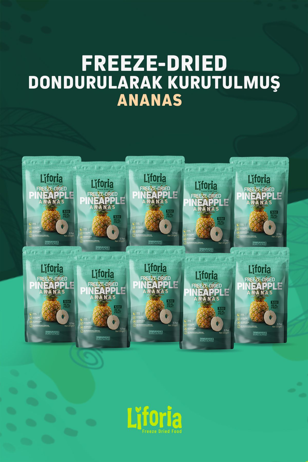 Liforia 10lu Fırsat Paketi - Freeze Dried Ananas Ince Dilim 20 gr