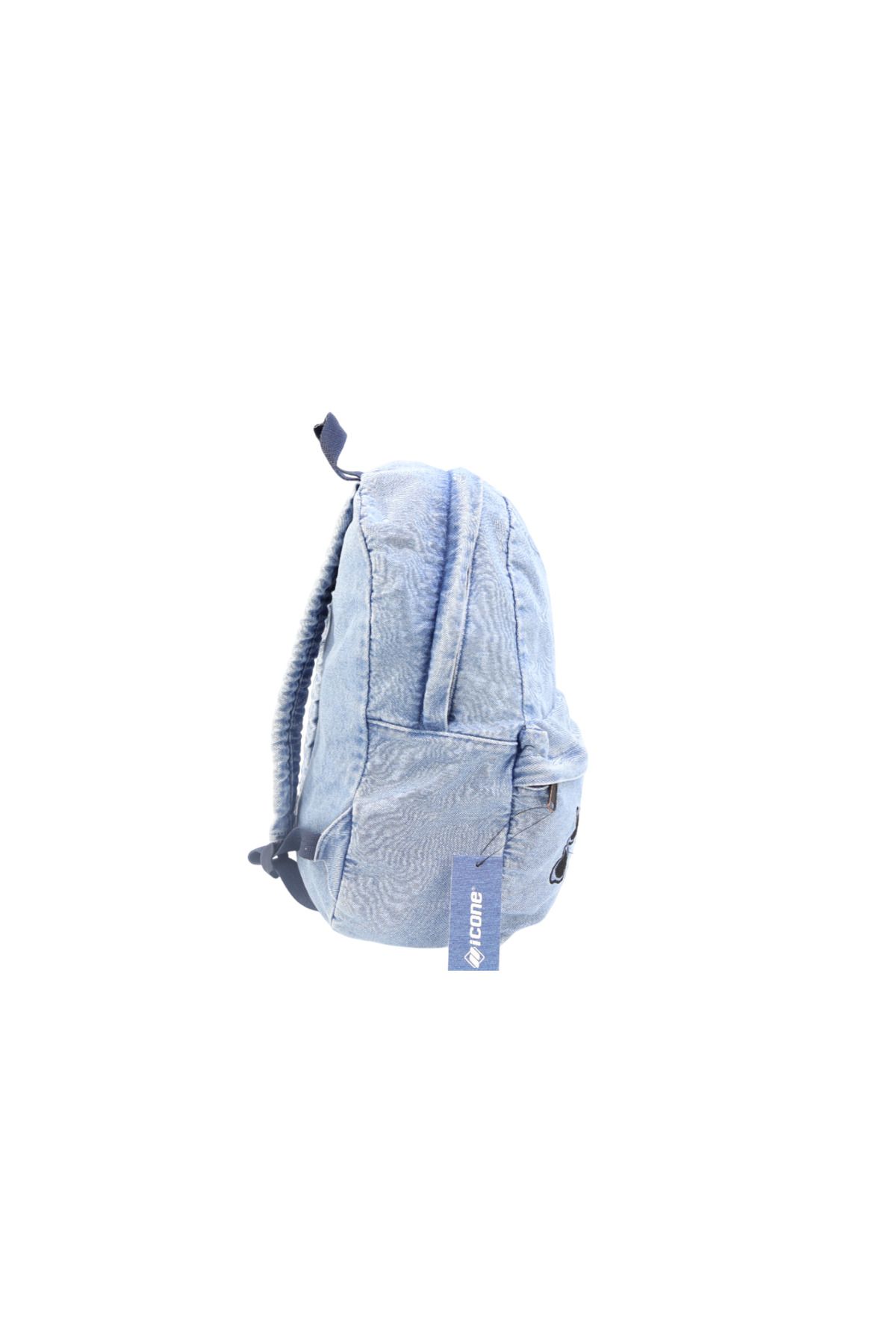 ICONE BAG-Icone Front Pocket Embroidered Denim Washable Backpack 4